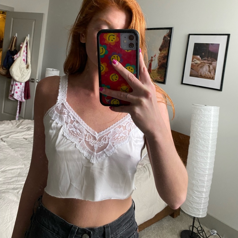 WHITE SILK SLIP TOP